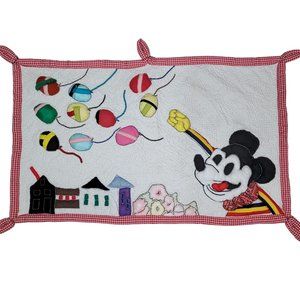 Disney hand made quilted mickey mouse wall tapestry fabric art vintage balloons